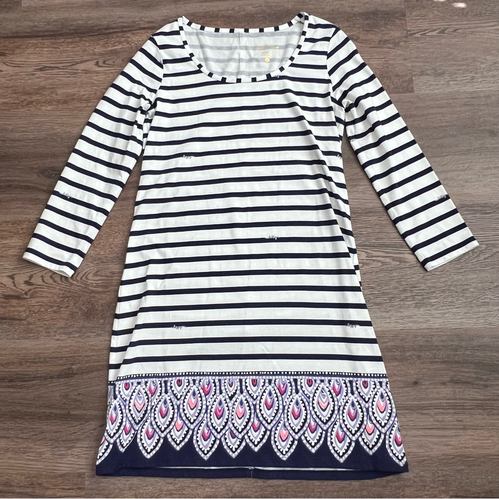 Lilly Pulitzer Navy and White Striped Mini Dress with Pink Border